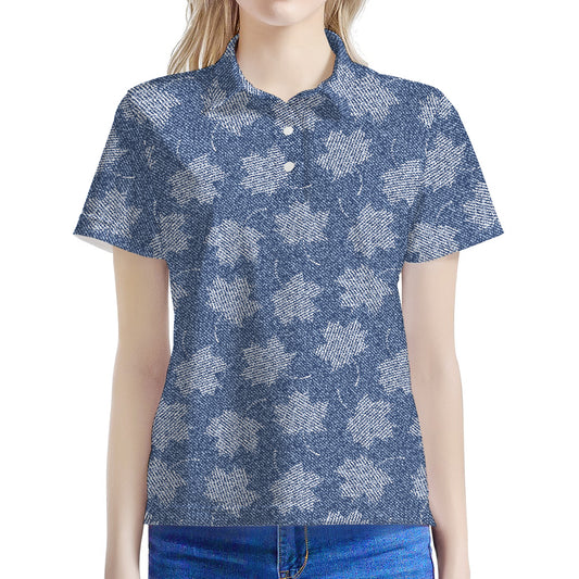 Maple Leaf Denim Jeans Pattern Print Women's Polo Shirt
