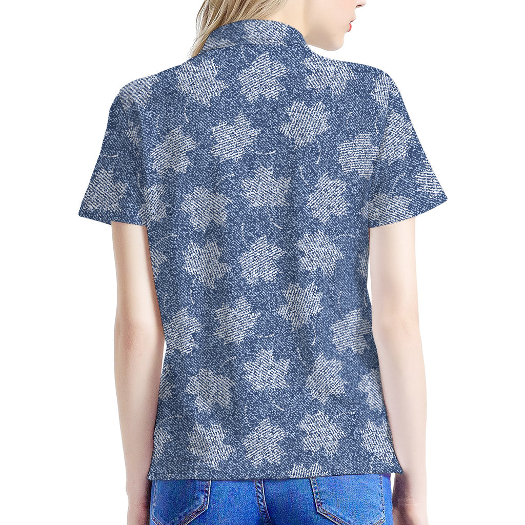Maple Leaf Denim Jeans Pattern Print Women's Polo Shirt