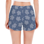 Maple Leaf Denim Jeans Pattern Print Women's Split Running Shorts