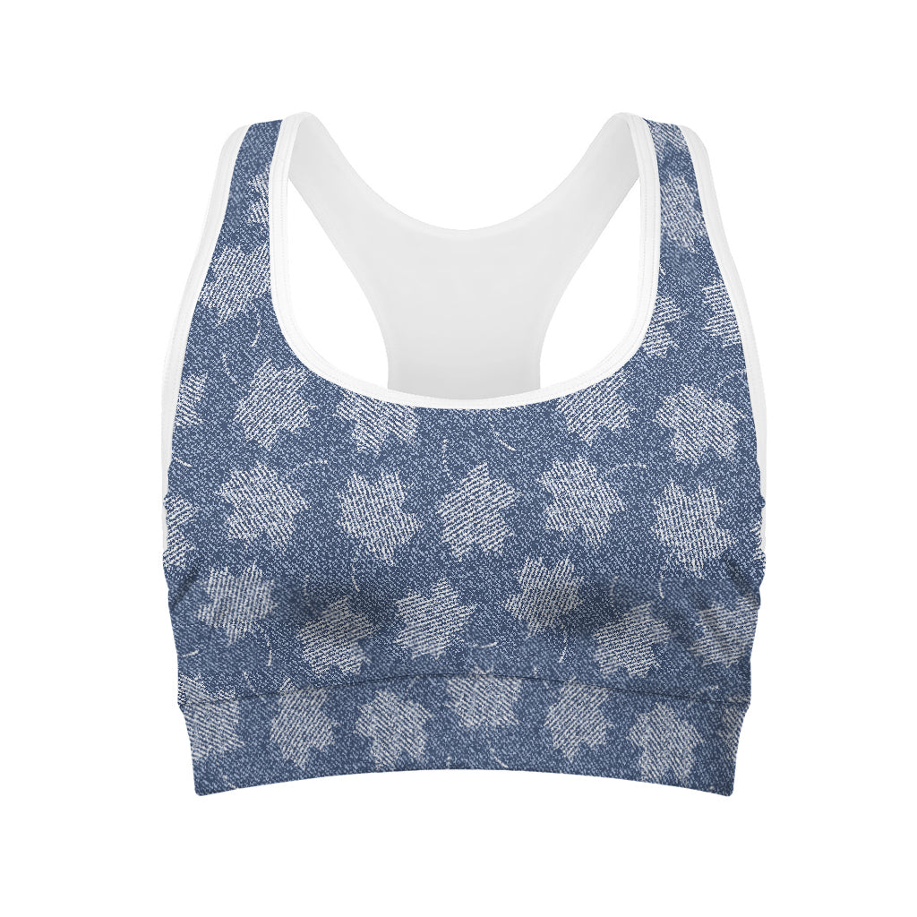 Maple Leaf Denim Jeans Pattern Print Women's Sports Bra