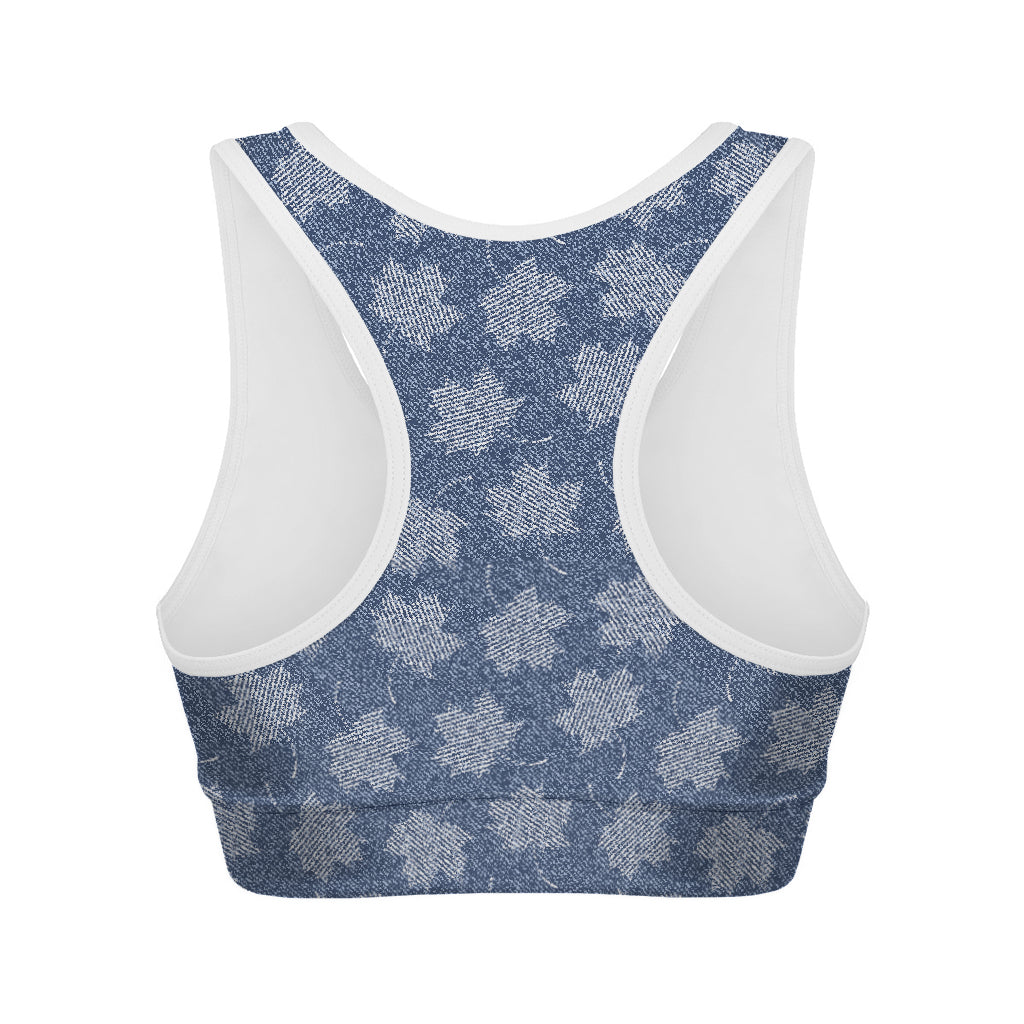 Maple Leaf Denim Jeans Pattern Print Women's Sports Bra