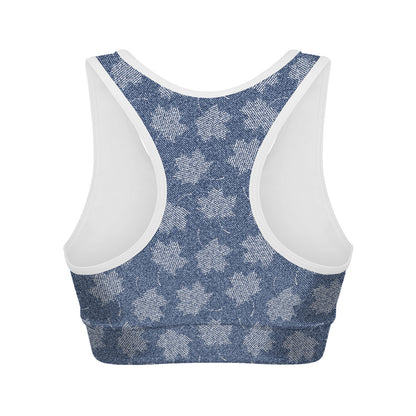 Maple Leaf Denim Jeans Pattern Print Women's Sports Bra
