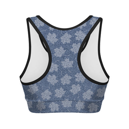 Maple Leaf Denim Jeans Pattern Print Women's Sports Bra