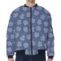 Maple Leaf Denim Jeans Pattern Print Zip Sleeve Bomber Jacket