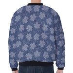 Maple Leaf Denim Jeans Pattern Print Zip Sleeve Bomber Jacket