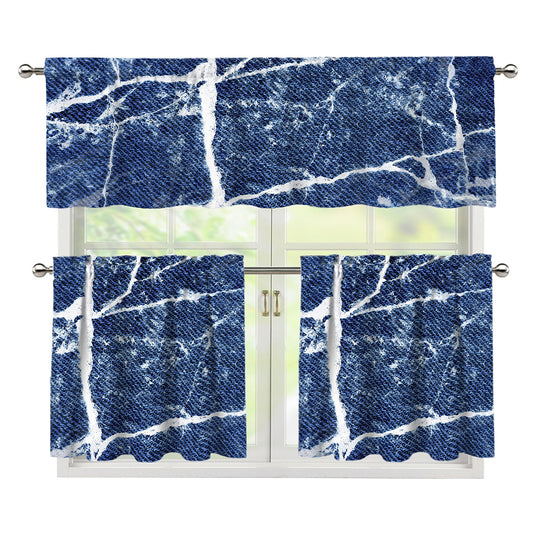 Marble Denim Jeans Pattern Print 3 Piece Kitchen Curtains