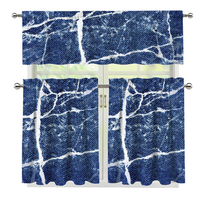 Marble Denim Jeans Pattern Print 3 Piece Kitchen Curtains