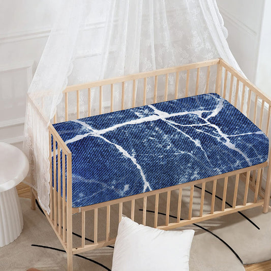 Marble Denim Jeans Pattern Print Baby Crib Sheet