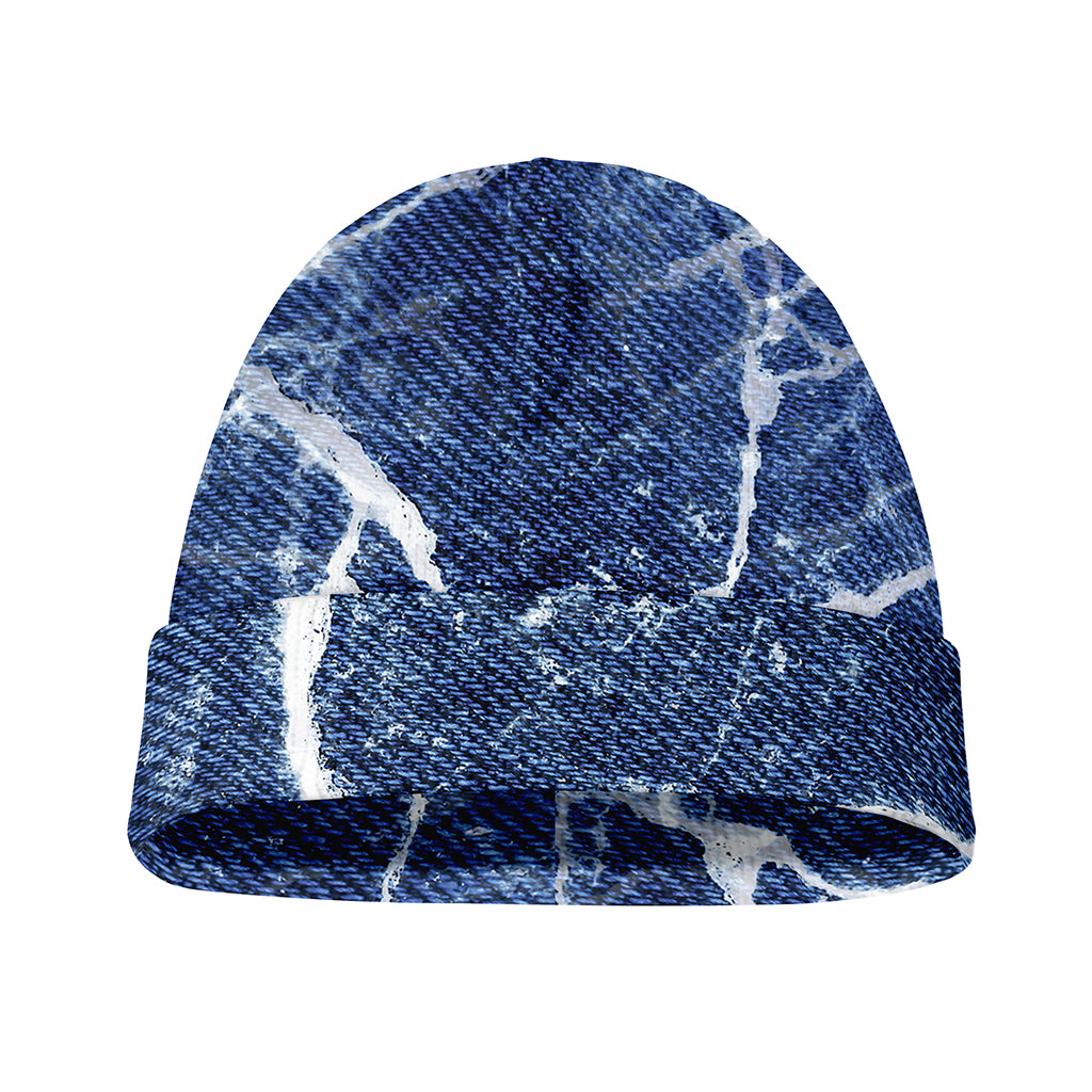 Marble Denim Jeans Pattern Print Beanie