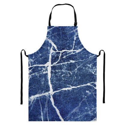 Marble Denim Jeans Pattern Print Bib Apron With Pocket