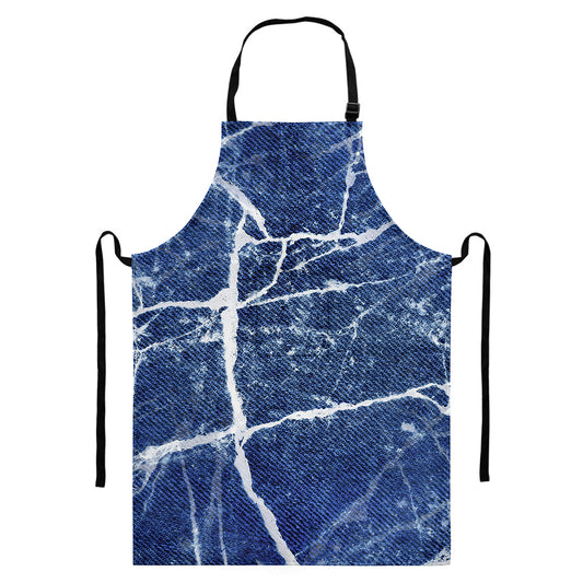 Marble Denim Jeans Pattern Print Bib Apron With Pocket