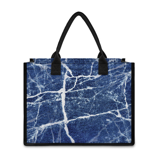 Marble Denim Jeans Pattern Print Canvas Tote Bag