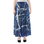 Marble Denim Jeans Pattern Print Chiffon Maxi Skirt