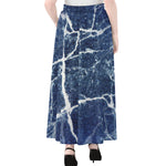 Marble Denim Jeans Pattern Print Chiffon Maxi Skirt