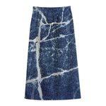 Marble Denim Jeans Pattern Print Cotton Front Slit Maxi Skirt