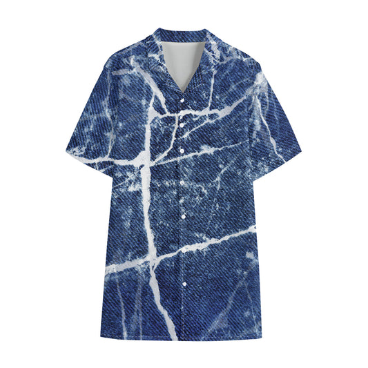 Marble Denim Jeans Pattern Print Cotton Hawaiian Shirt
