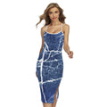 Marble Denim Jeans Pattern Print Cross Back Cami Dress