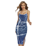 Marble Denim Jeans Pattern Print Cross Back Cami Dress