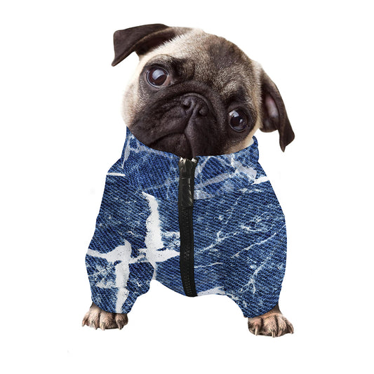 Marble Denim Jeans Pattern Print Dog Zip Up Jacket
