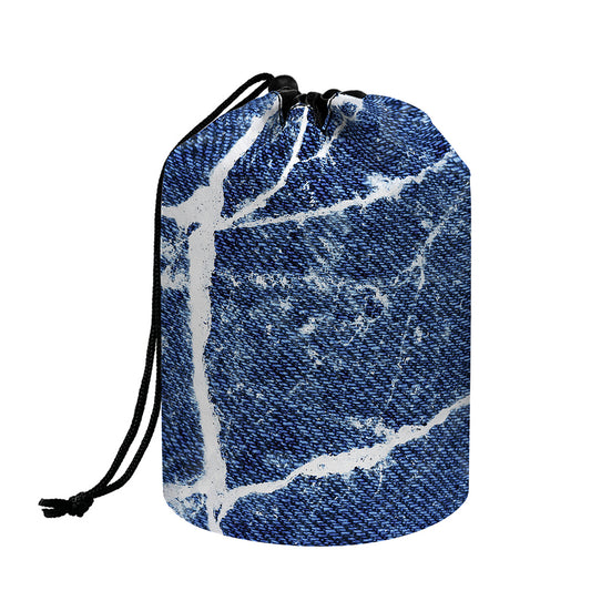 Marble Denim Jeans Pattern Print Drawstring Makeup Bag