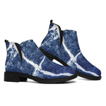 Marble Denim Jeans Pattern Print Flat Ankle Boots