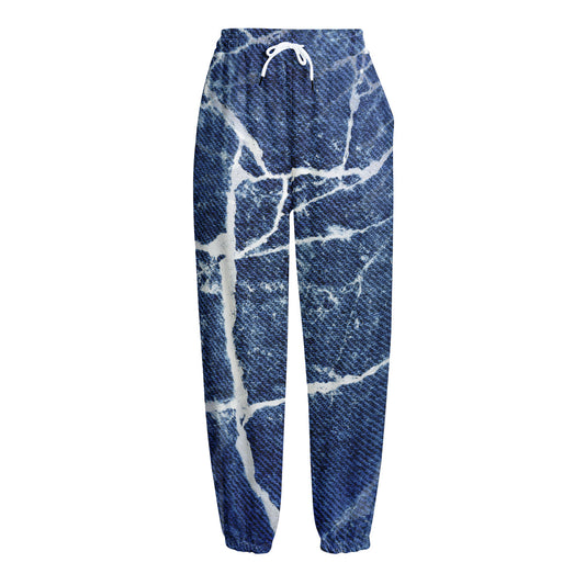 Marble Denim Jeans Pattern Print Fleece Lined Knit Pants