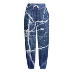 Marble Denim Jeans Pattern Print Fleece Lined Knit Pants
