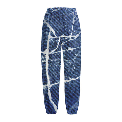 Marble Denim Jeans Pattern Print Fleece Lined Knit Pants