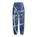 Marble Denim Jeans Pattern Print Fleece Lined Knit Pants