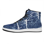 Marble Denim Jeans Pattern Print High Top Leather Sneakers