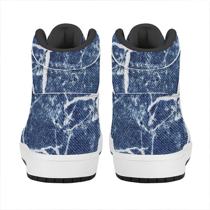 Marble Denim Jeans Pattern Print High Top Leather Sneakers