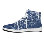 Marble Denim Jeans Pattern Print High Top Leather Sneakers
