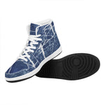 Marble Denim Jeans Pattern Print High Top Leather Sneakers
