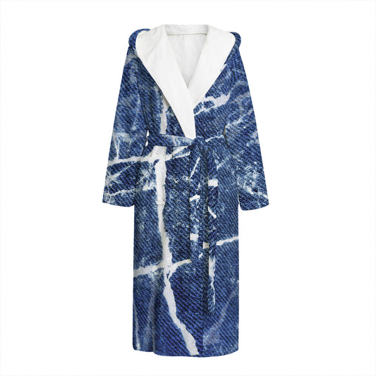 Marble Denim Jeans Pattern Print Hooded Bathrobe