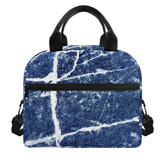 Marble Denim Jeans Pattern Print Insulated Lunch Bag