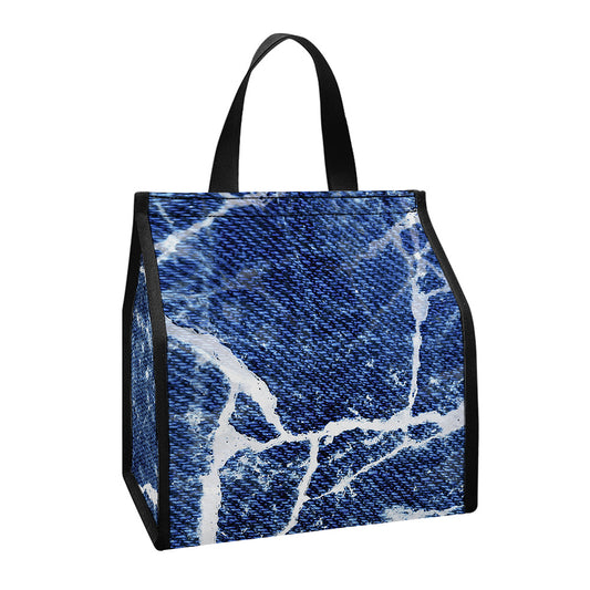 Marble Denim Jeans Pattern Print Insulated Lunch Tote