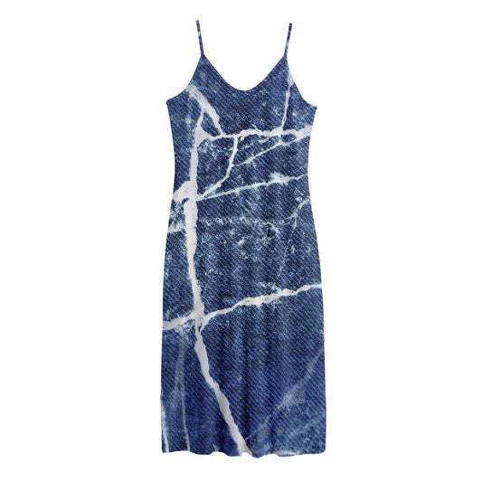 Marble Denim Jeans Pattern Print Jersey Midi Cami Dress