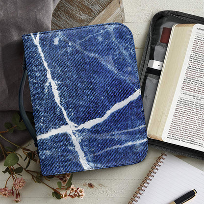Marble Denim Jeans Pattern Print Leather Bible Cover