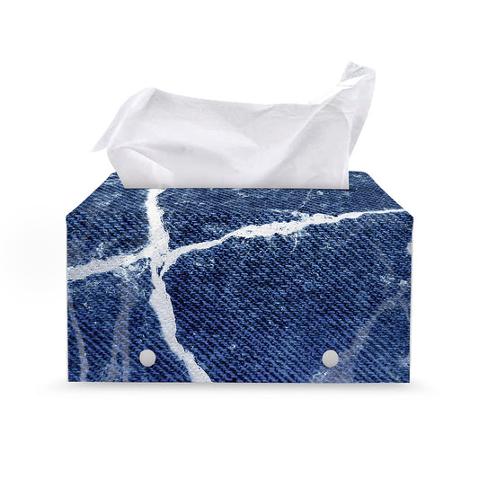 Marble Denim Jeans Pattern Print Leather Tissue Box Cover