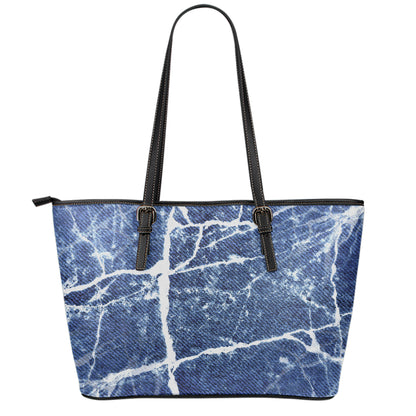 Marble Denim Jeans Pattern Print Leather Tote Bag