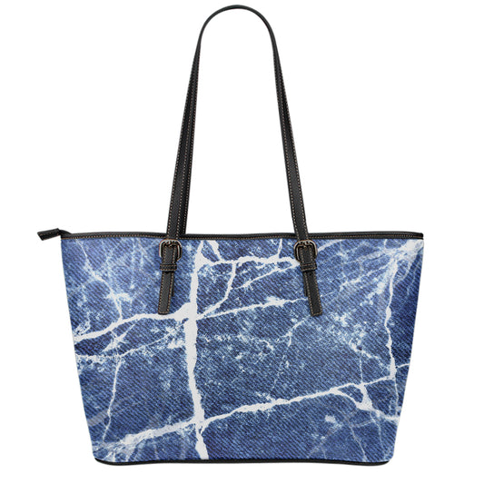 Marble Denim Jeans Pattern Print Leather Tote Bag