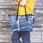 Marble Denim Jeans Pattern Print Leather Tote Bag