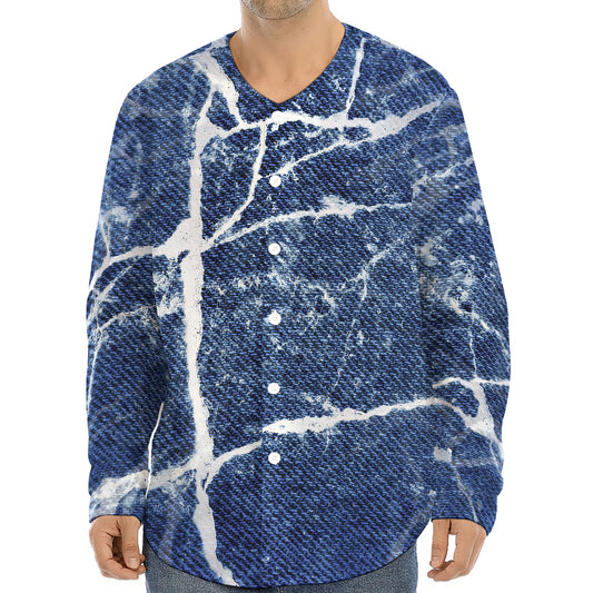 Marble Denim Jeans Pattern Print Long Sleeve Baseball Jersey