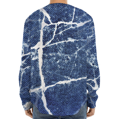 Marble Denim Jeans Pattern Print Long Sleeve Baseball Jersey