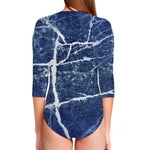 Marble Denim Jeans Pattern Print Long Sleeve Swimsuit