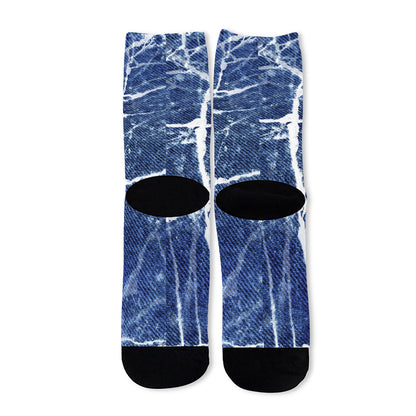 Marble Denim Jeans Pattern Print Long Socks