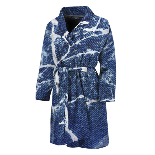 Marble Denim Jeans Pattern Print Men's Bathrobe