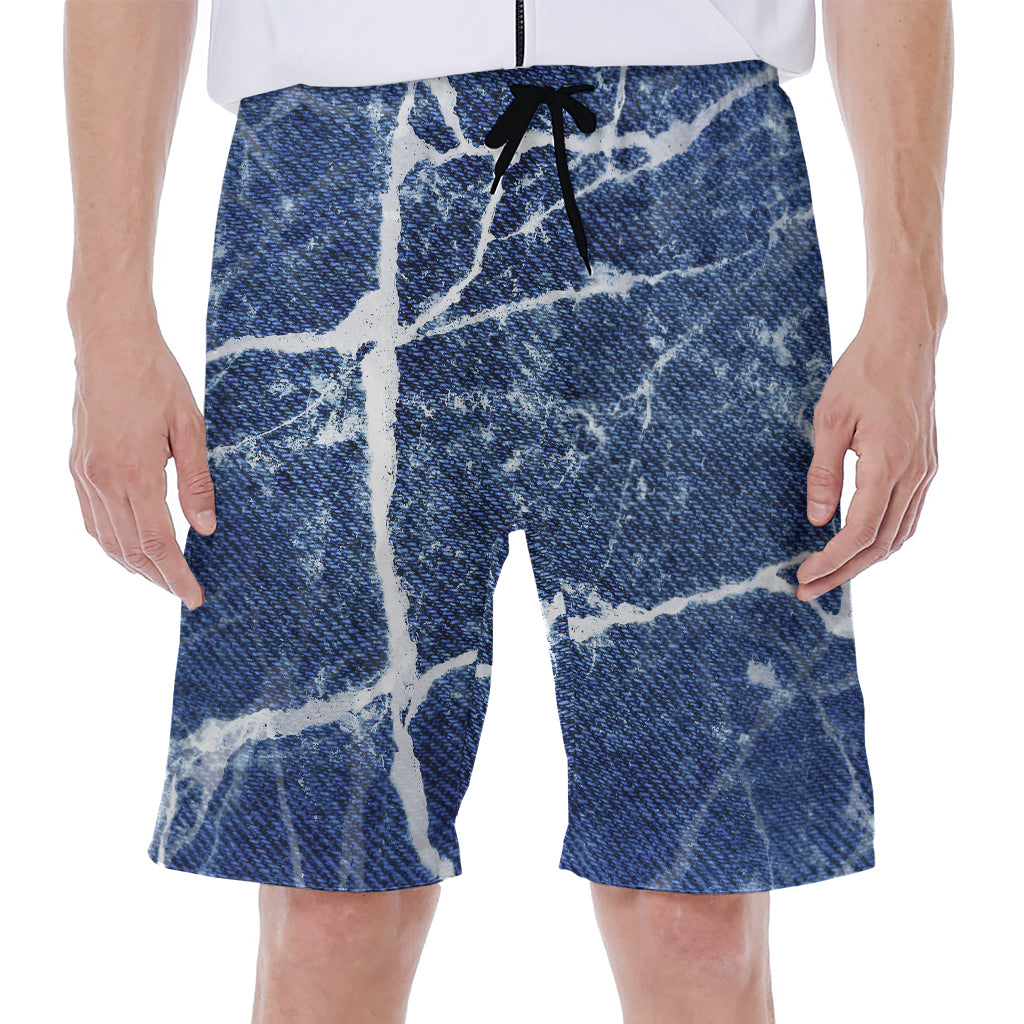 Marble Denim Jeans Pattern Print Men's Beach Shorts