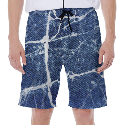 Marble Denim Jeans Pattern Print Men's Beach Shorts