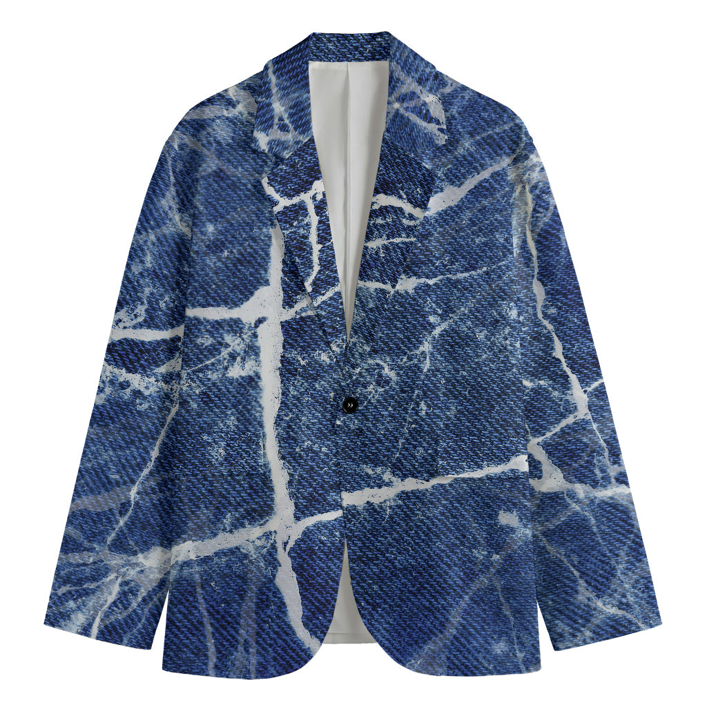 Marble Denim Jeans Pattern Print Men's Blazer